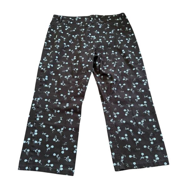VTG Ann Taylor Early 2000s Y2K Floral Straight Leg Cropped Pants 16 Brown Blue - Picture 9 of 9